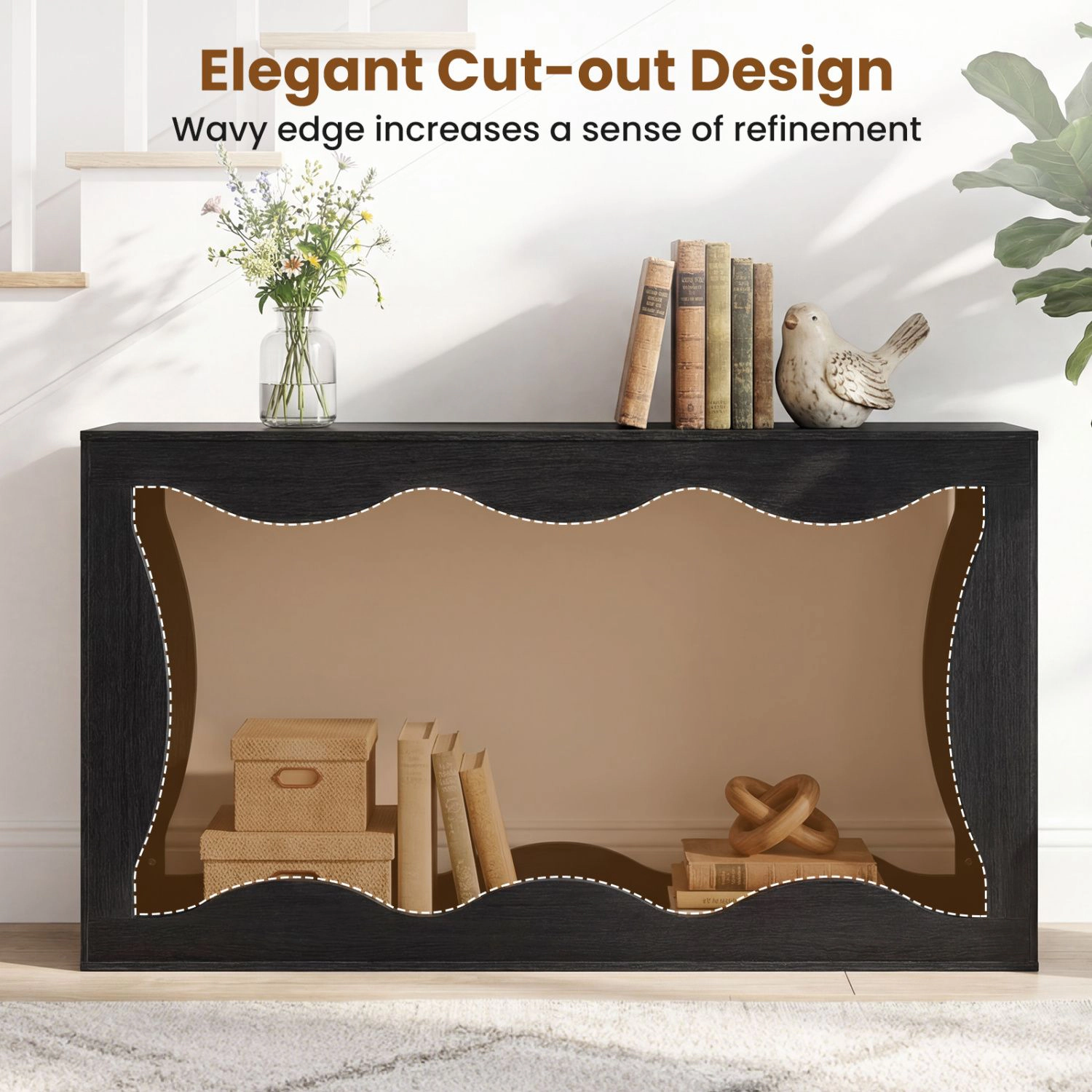 SlickBlue 63 Inch Console Table with Wavy Edge Storage Shelf