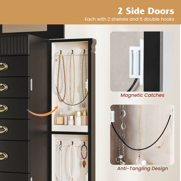 Hivvago Wooden Jewelry Armoire Cabinet Storage Chest with Drawers and Swing Doors