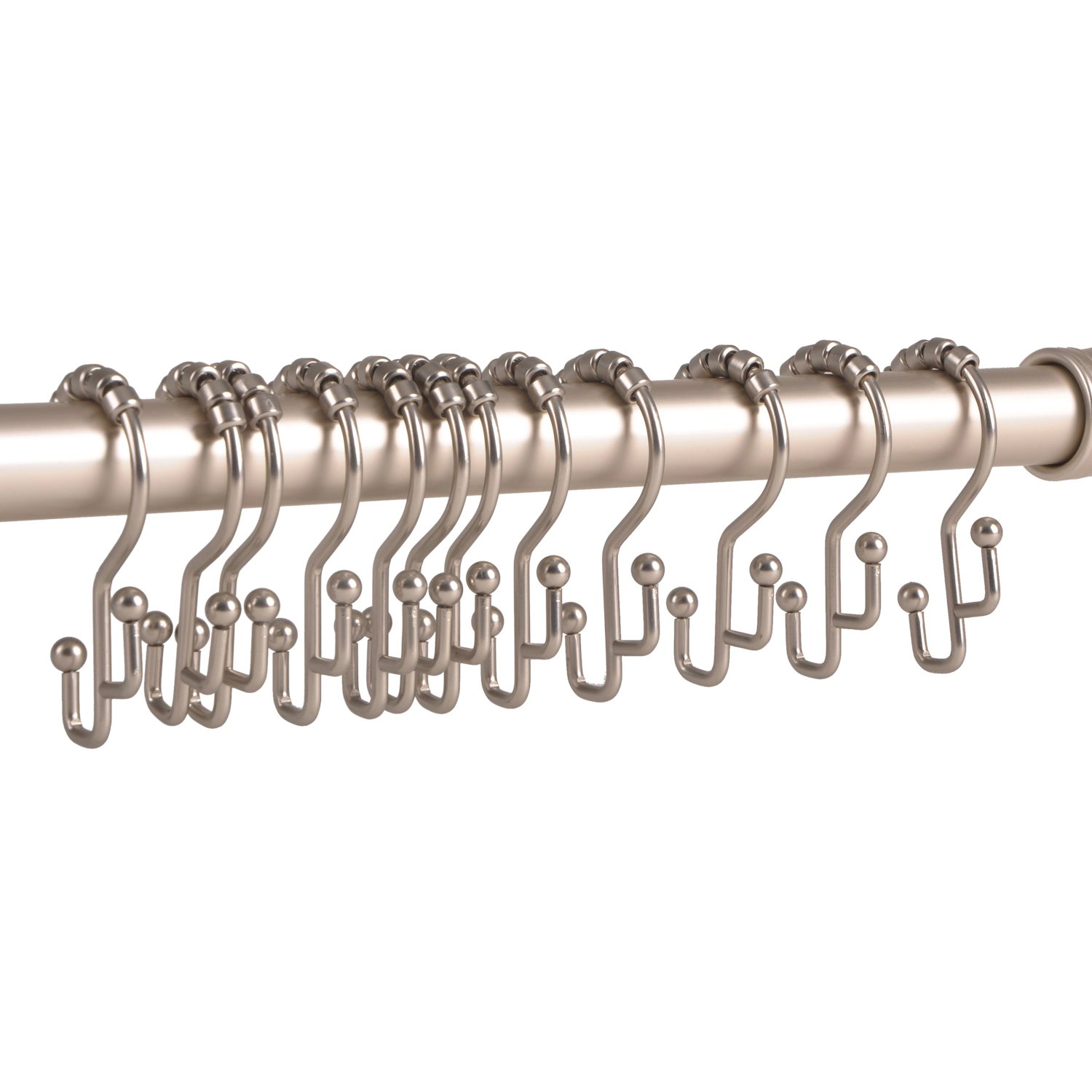 Utopia Alley Rust-Resistant Stepped Metal Double Shower Curtain Hooks, Easy Glide Hooks - Set of 12