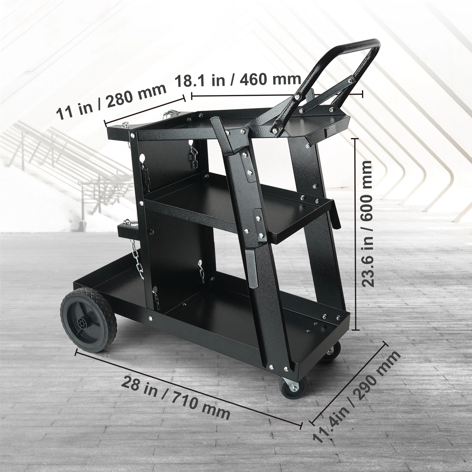 HONGGE 3-Tier Welding Cart, 400 lbs Capacity, Dual Gas Cylinder Storage with Safety Chains for MIG TIG Welders