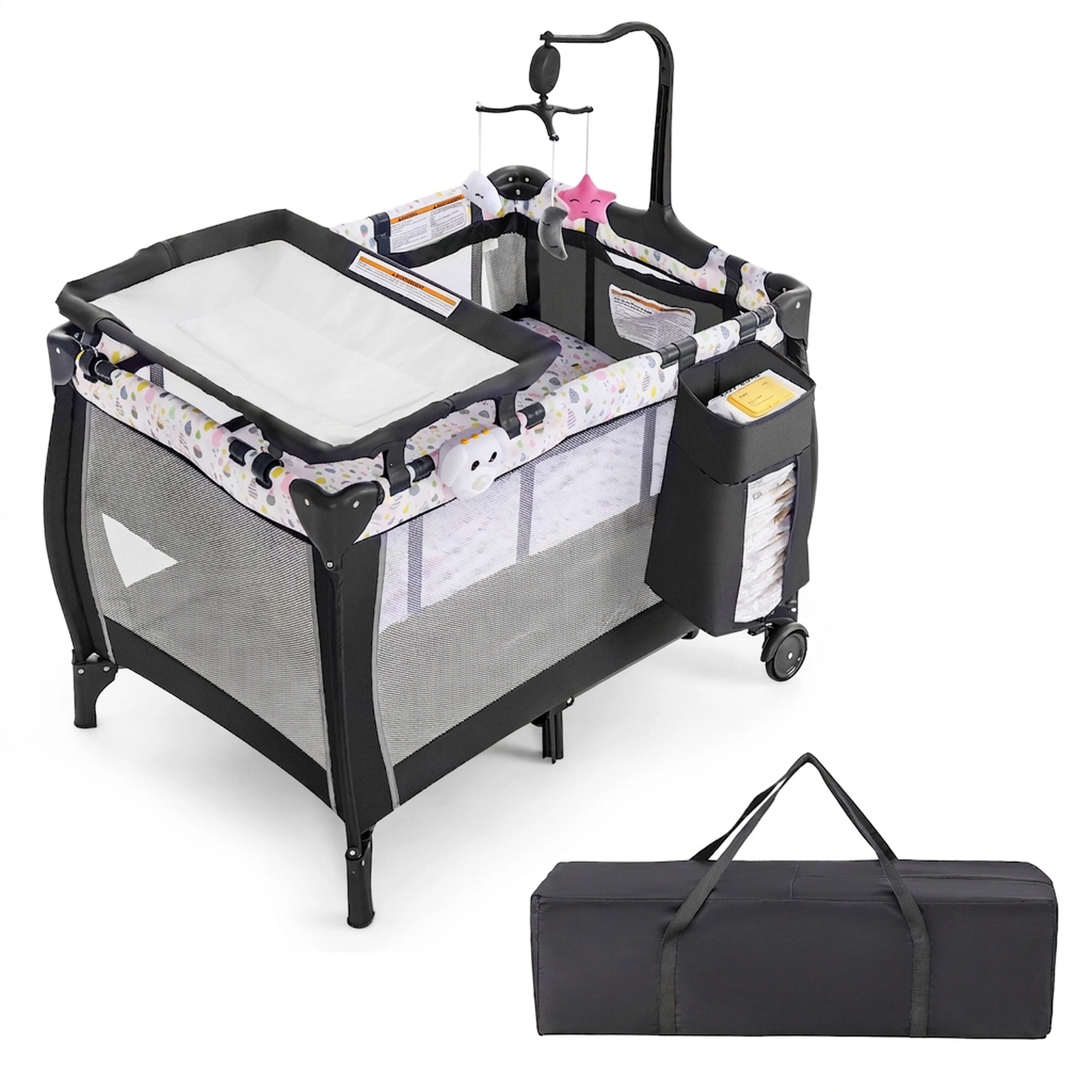 SUGIFT 3-in-1 Portable Baby Playard Playpen with Removable Changing Table Bassinet and 4-Sided Mesh