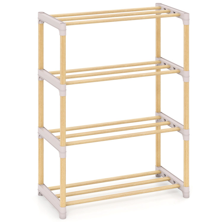 Hivvago 4-Tier Solid Wood Shoe Rack with Slatted Open Shelves