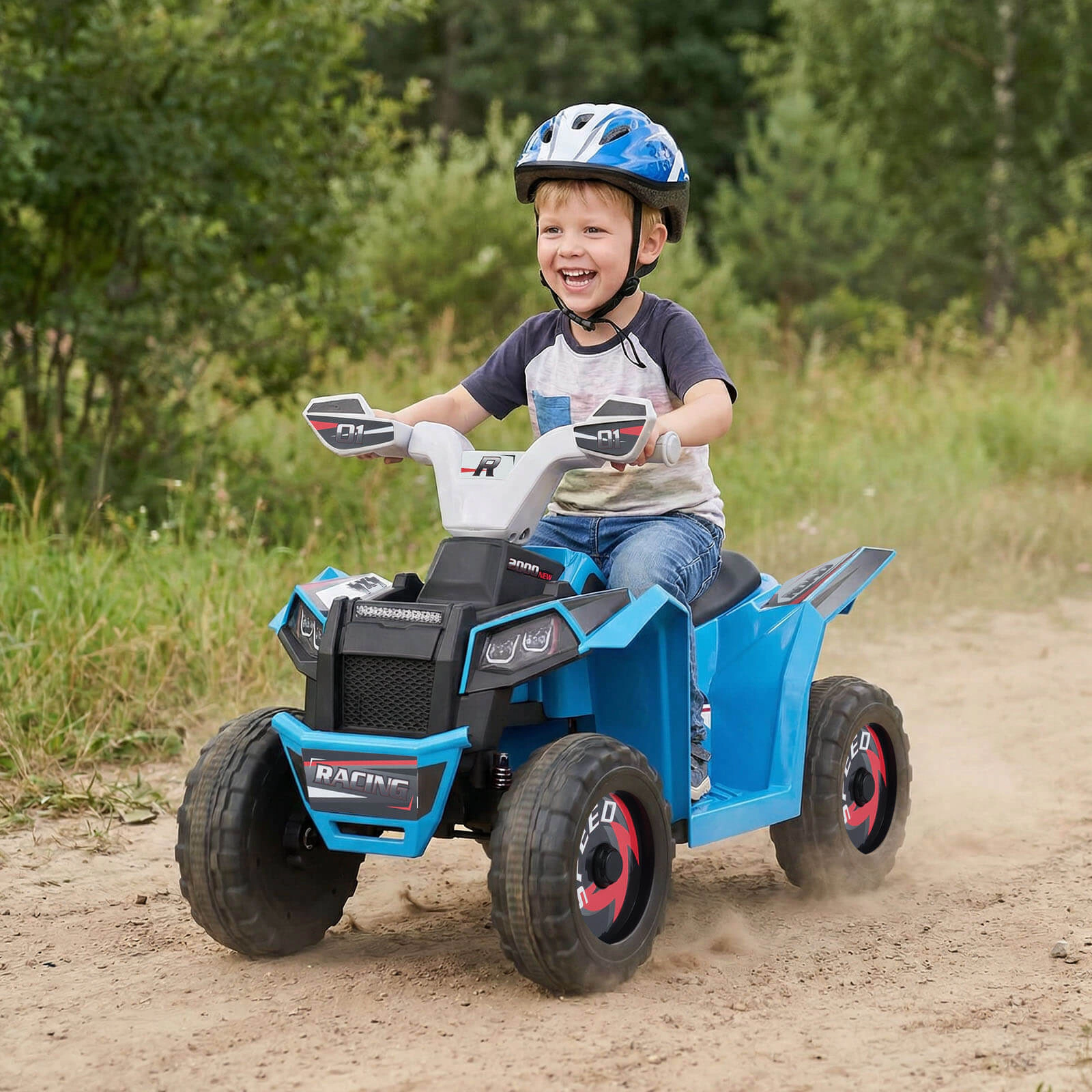 Costway Kids Electric ATV Car, 6V Battery-Powered Ride on Toy with Removable Back Trailer