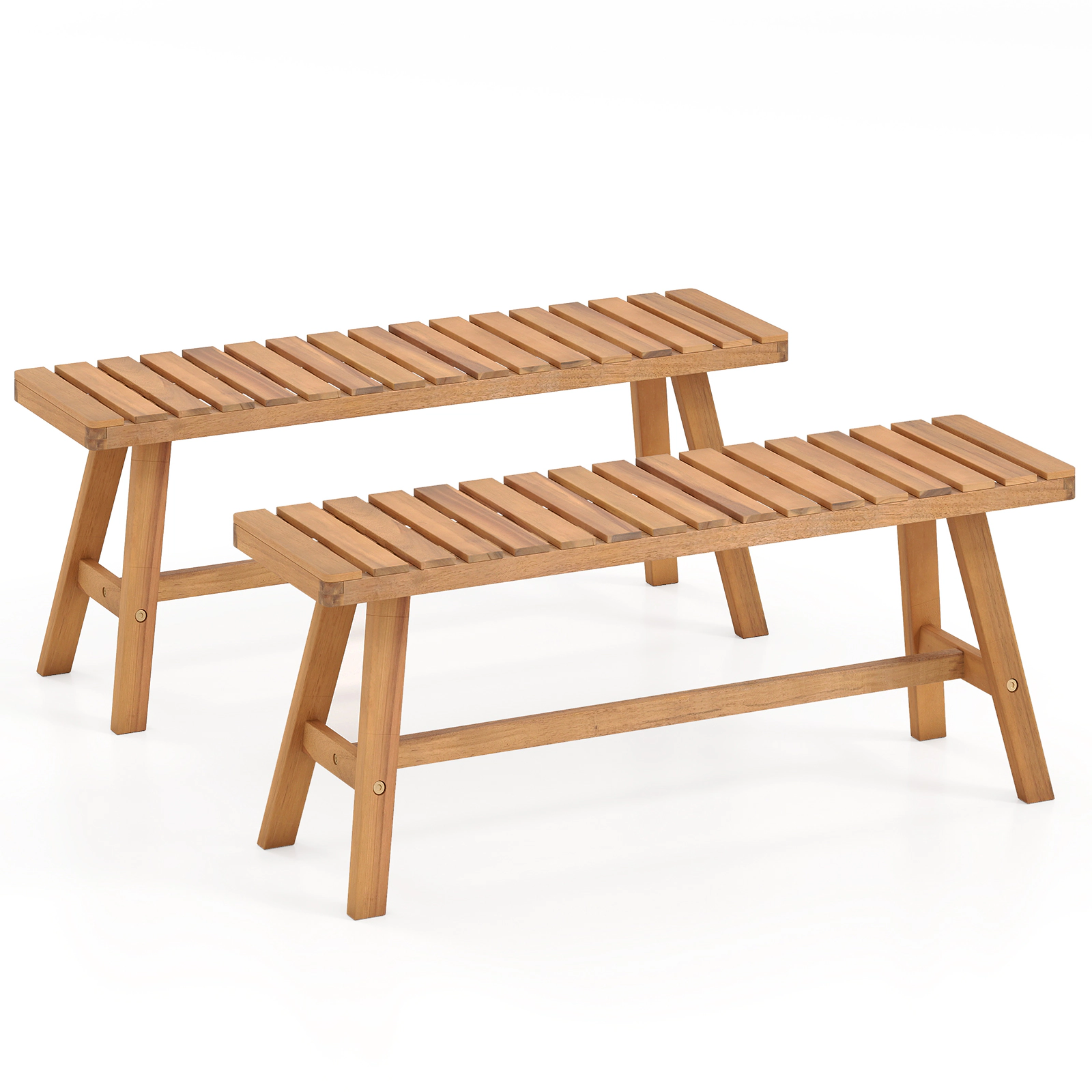 SUGIFT Set of 2 Natural Acacia Wood Backless Benches, 42 in, Outdoor Patio, Balcony, Garden