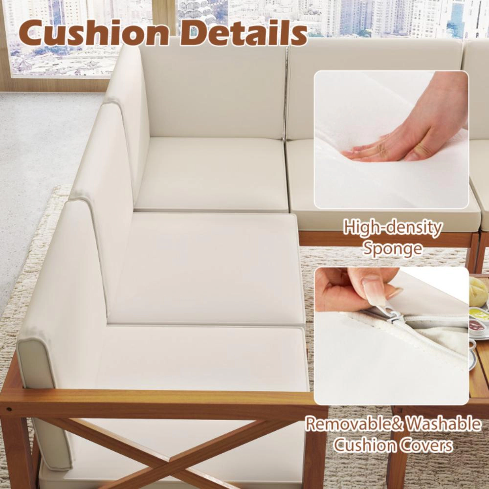 Hivvago Outdoor 6 Pieces Acacia Wood Patio Sectional Furniture Set-Off White