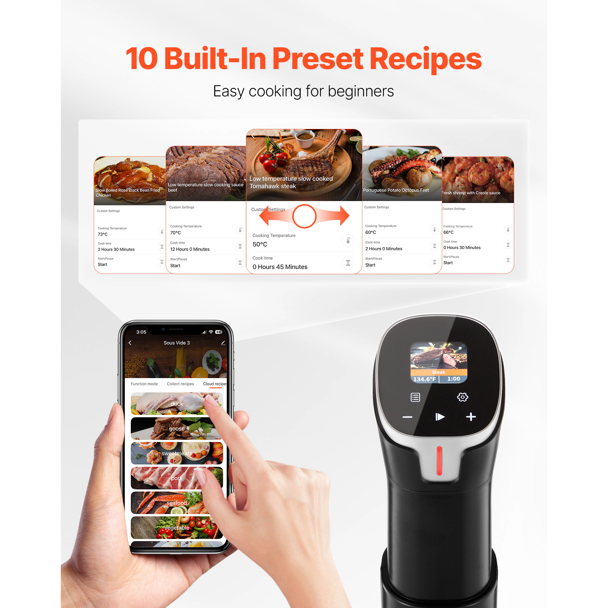 HONGGE Sous Vide Precision Cooker 1100W Sous-Vide Cooking Machine Immersion Circulator with Temperature & Timer Control