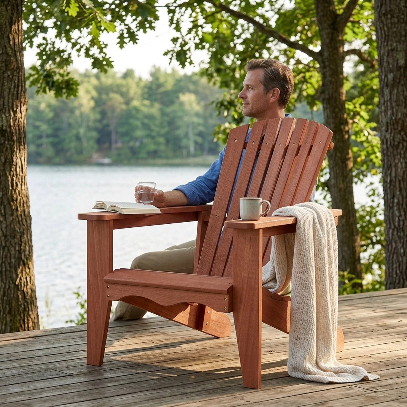 SUGIFT Solid Wood Adirondack Chair, 400-lb Capacity, 107-Degree High Backrest, Natural