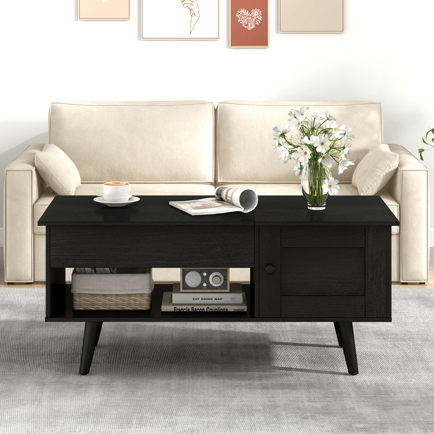 LJG Lift Top Coffee Table with Storage and Hidden Compartment