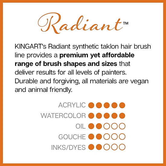 KINGART Radiant 6500 Filbert Premium Golden Synthetic Brush - Short Handle