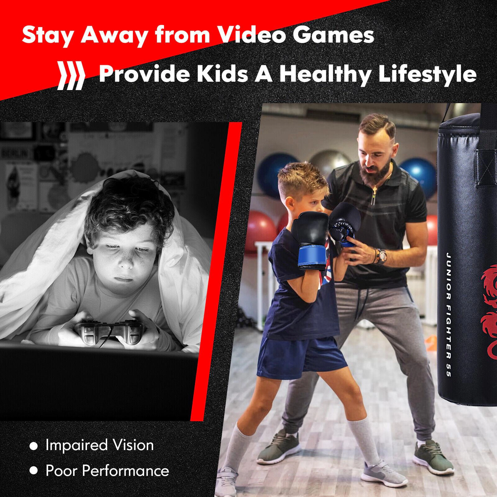 SUGIFT 5-Piece 40-lb Filled PU Punching Boxing Set with 28 x 10 x 10 in Sandbag Ages 5+ Black Blue Red White