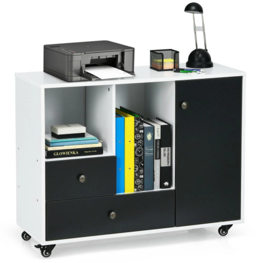 Hivvago Lateral Mobile Filing Cabinet with 2 Drawers-Black