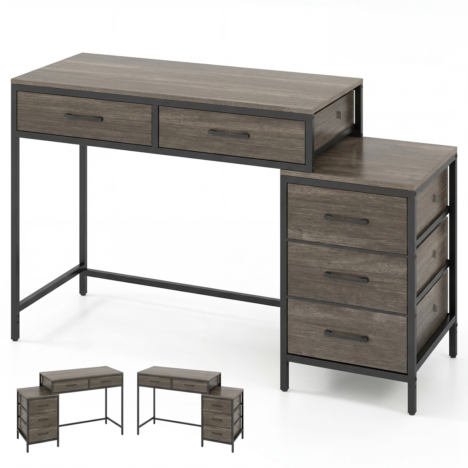 LJG Computer Desk with 5 Drawers and Printer Stand for Bedroom Small Spaces