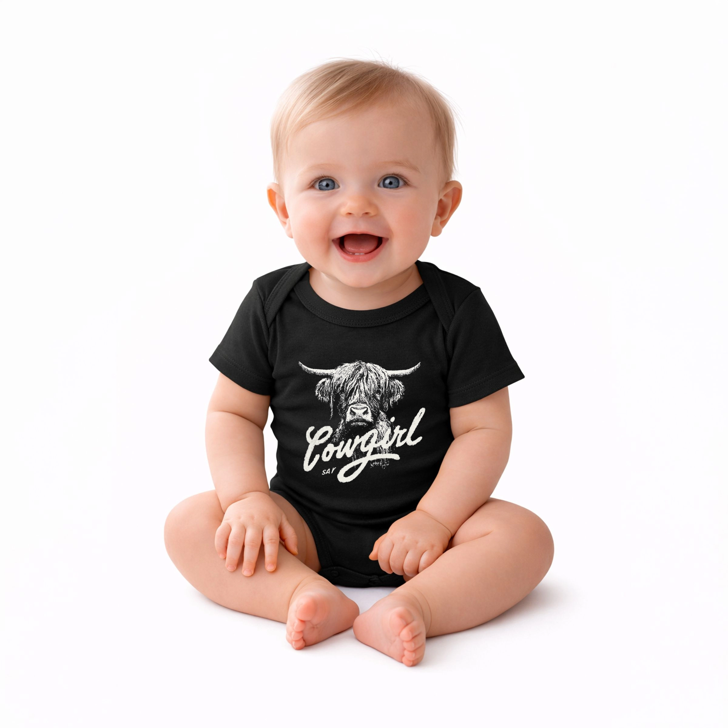 The Juniper Shop - Cowgirl Highland Cow Baby Short Sleeve Graphic Bodysuit