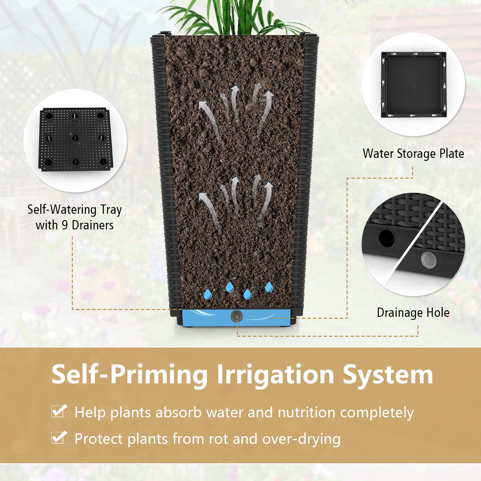 Hivvago Outdoor Wicker Planter Set
