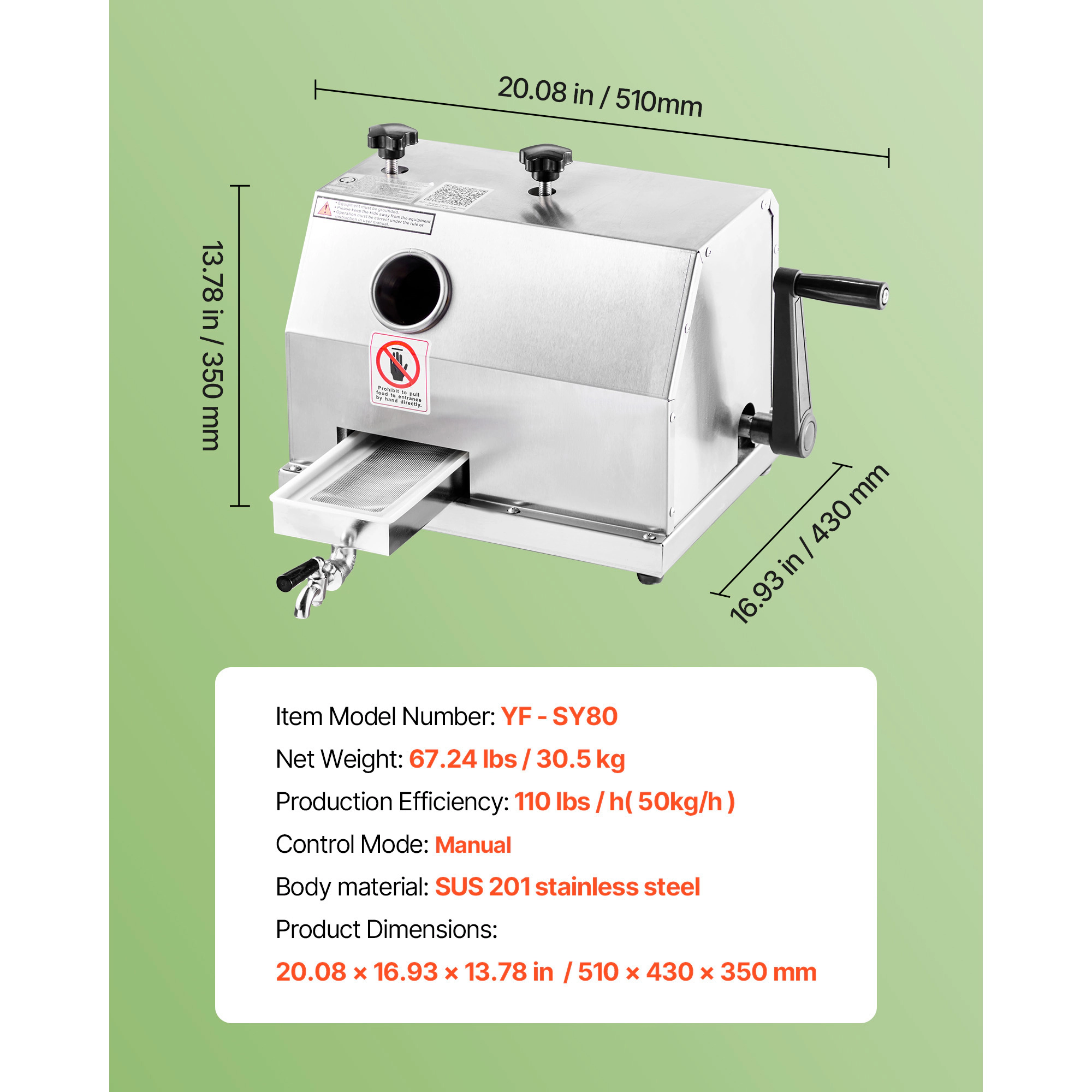 HONGGE Commercial Sugar Cane Juicer, Sugarcane Juicer Machine with High Output, Stainless Steel Rollers