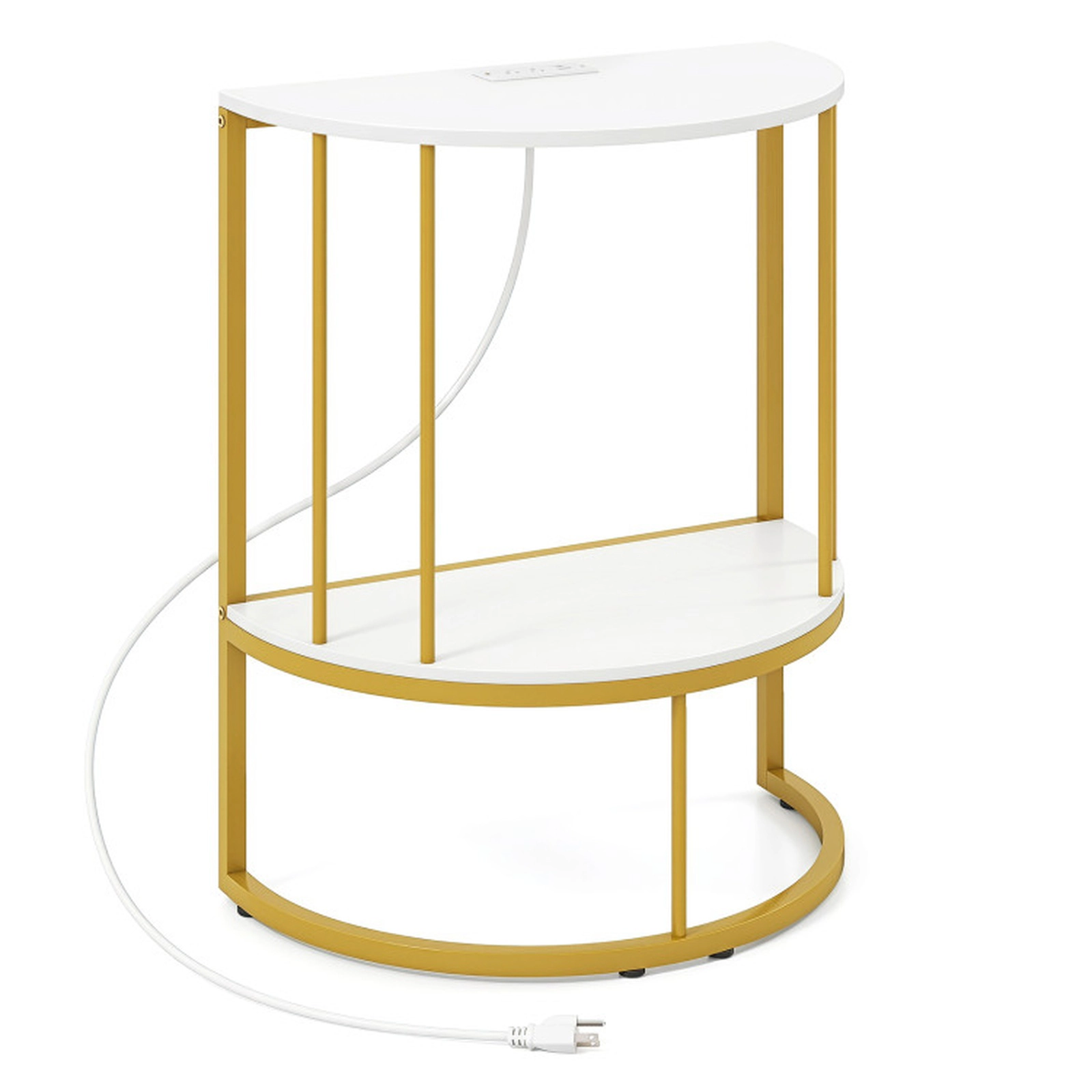 SUGIFT 24-in Half Moon 2-Tier 45-lb Capacity White Console Table with Power Outlets and Storage Shelf