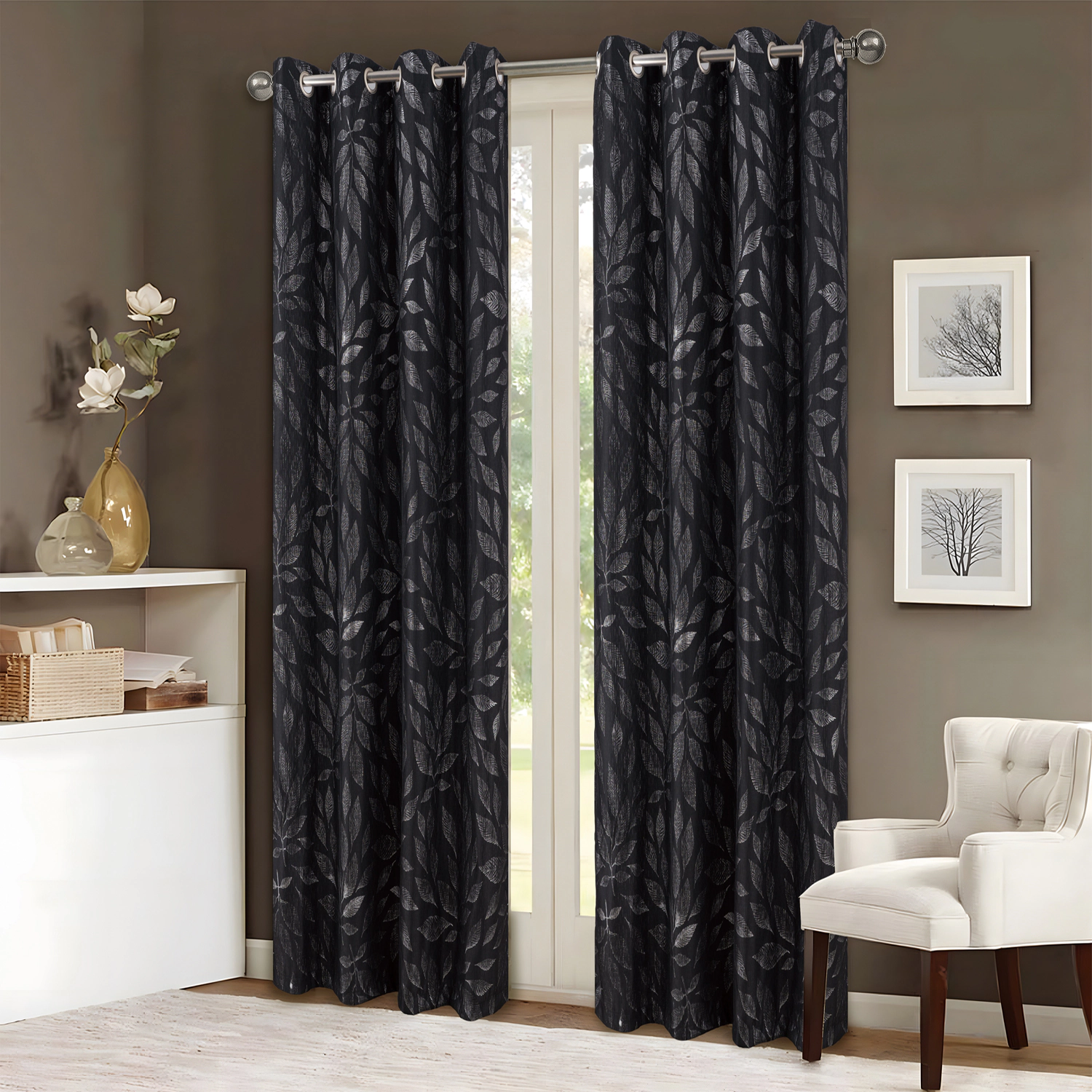 RT Designers Collection Bexley Foil Jacquard Polyester Window Curtain Grommet Panel 52" x 84