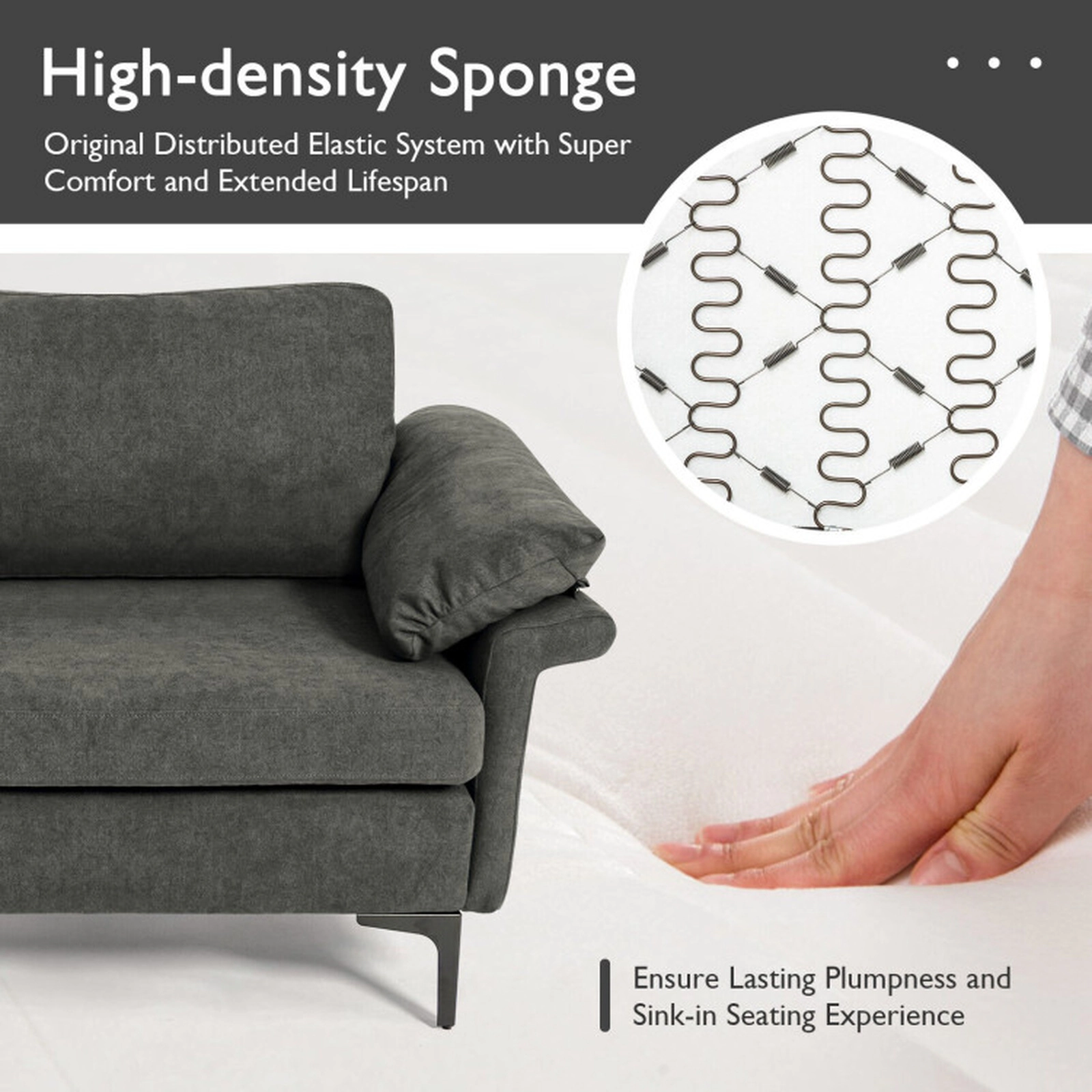 SUGIFT Gray 72.5-In Modern Linen 2-Seater Loveseat Sofa with Metal Legs