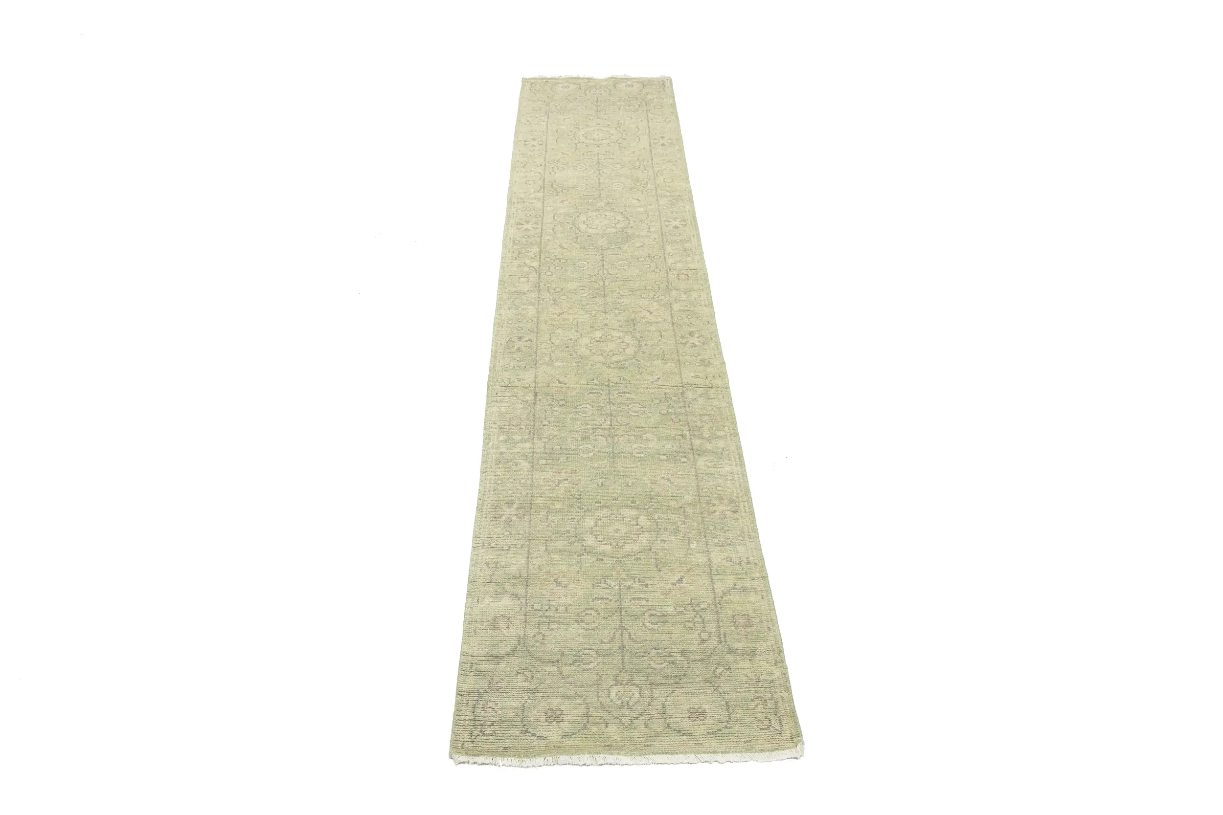 Magic Rugs Muted Green Floral 2'7X11'9 Transitional Oriental Runner Rug