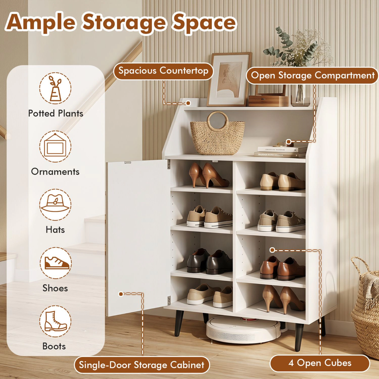 SlickBlue Shoe Organizer Cabinet with Adjustable Shelves and Door