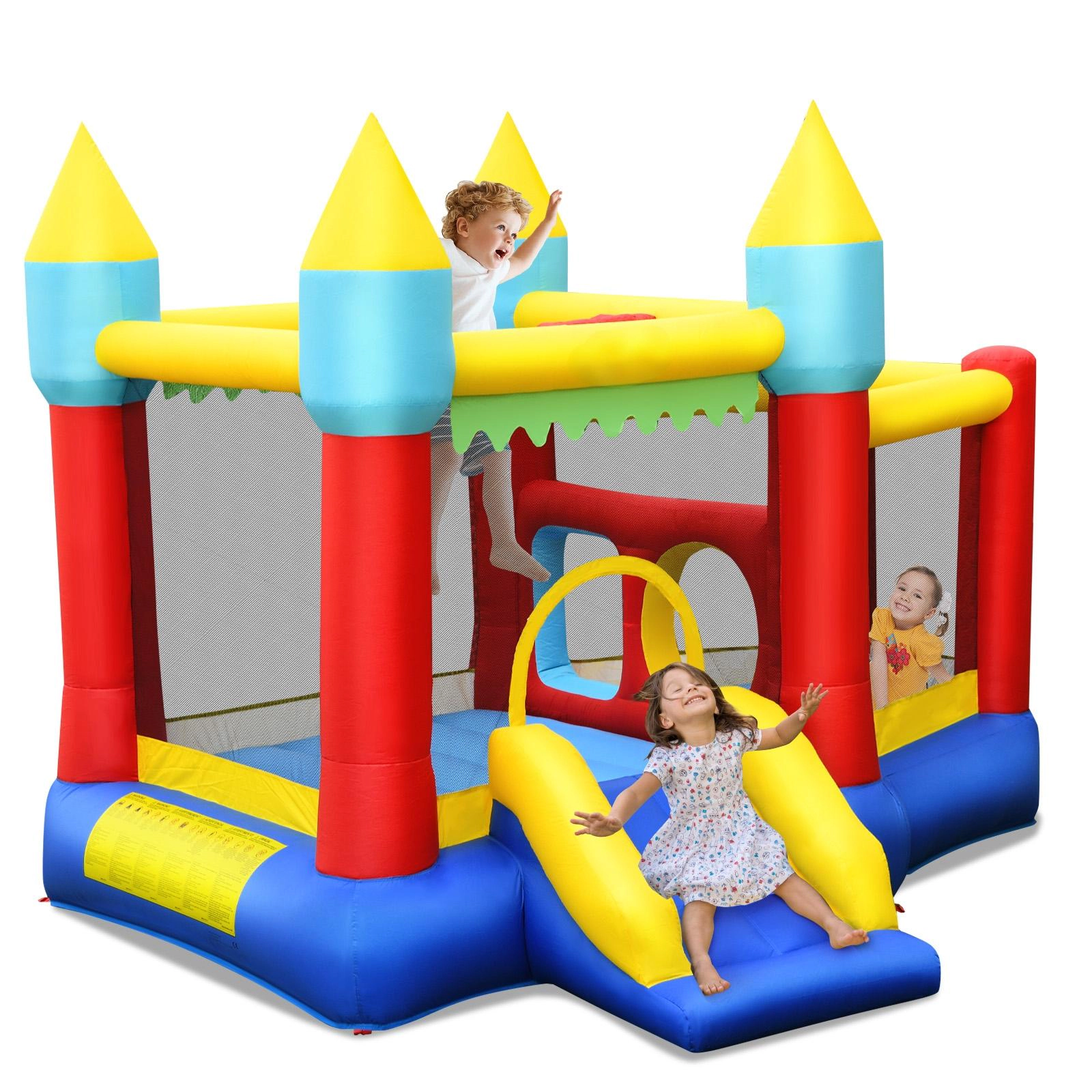 SUGIFT Dual Jumping Area Inflatable Bounce Slide Jumping Castle 300-lb Capacity Ages 3-10 Blue Red Yellow Green