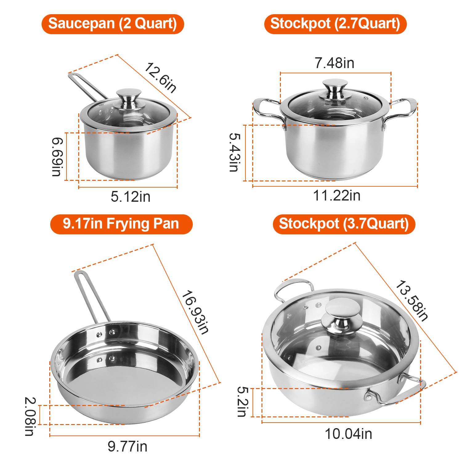 GBruno Stainless Steel 6-Piece Cookware Set