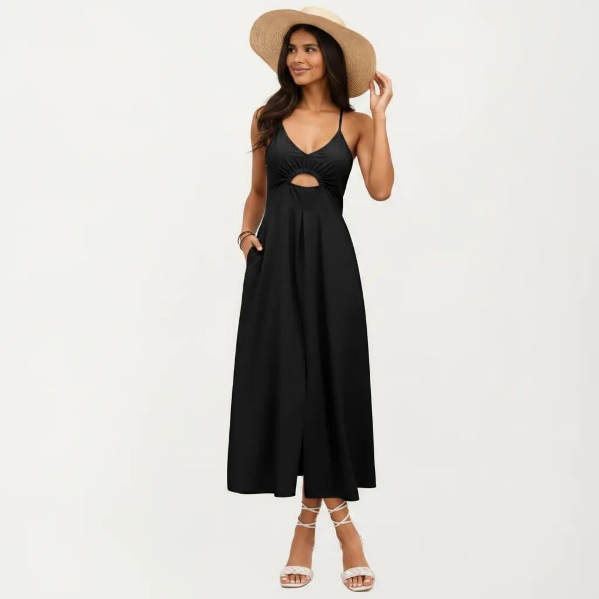 Anna-Kaci Women's Sleeveless Cutout Front Smocked Back Maxi Dress
