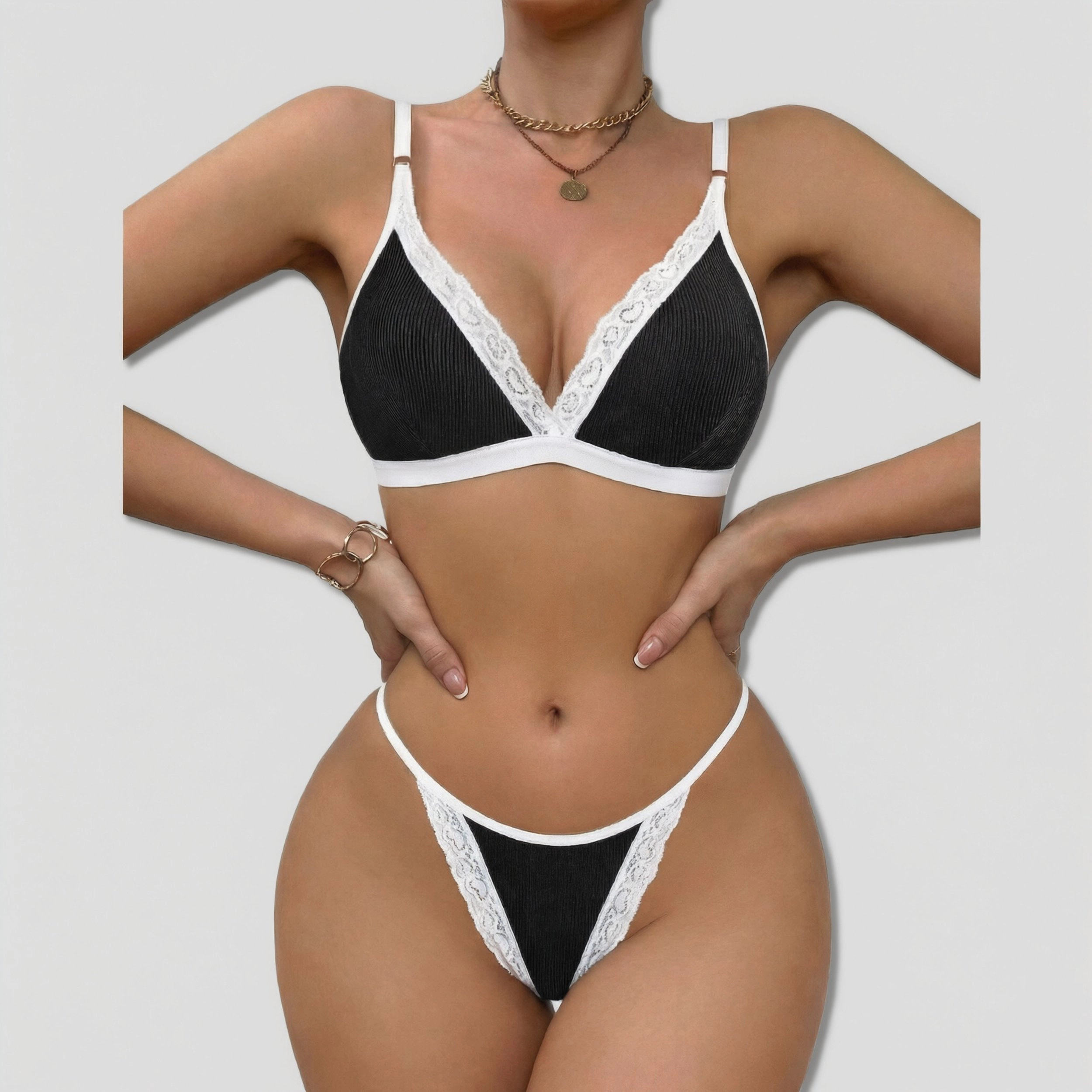 Avidlove Women's Lace Trim Bralette and Thong Set