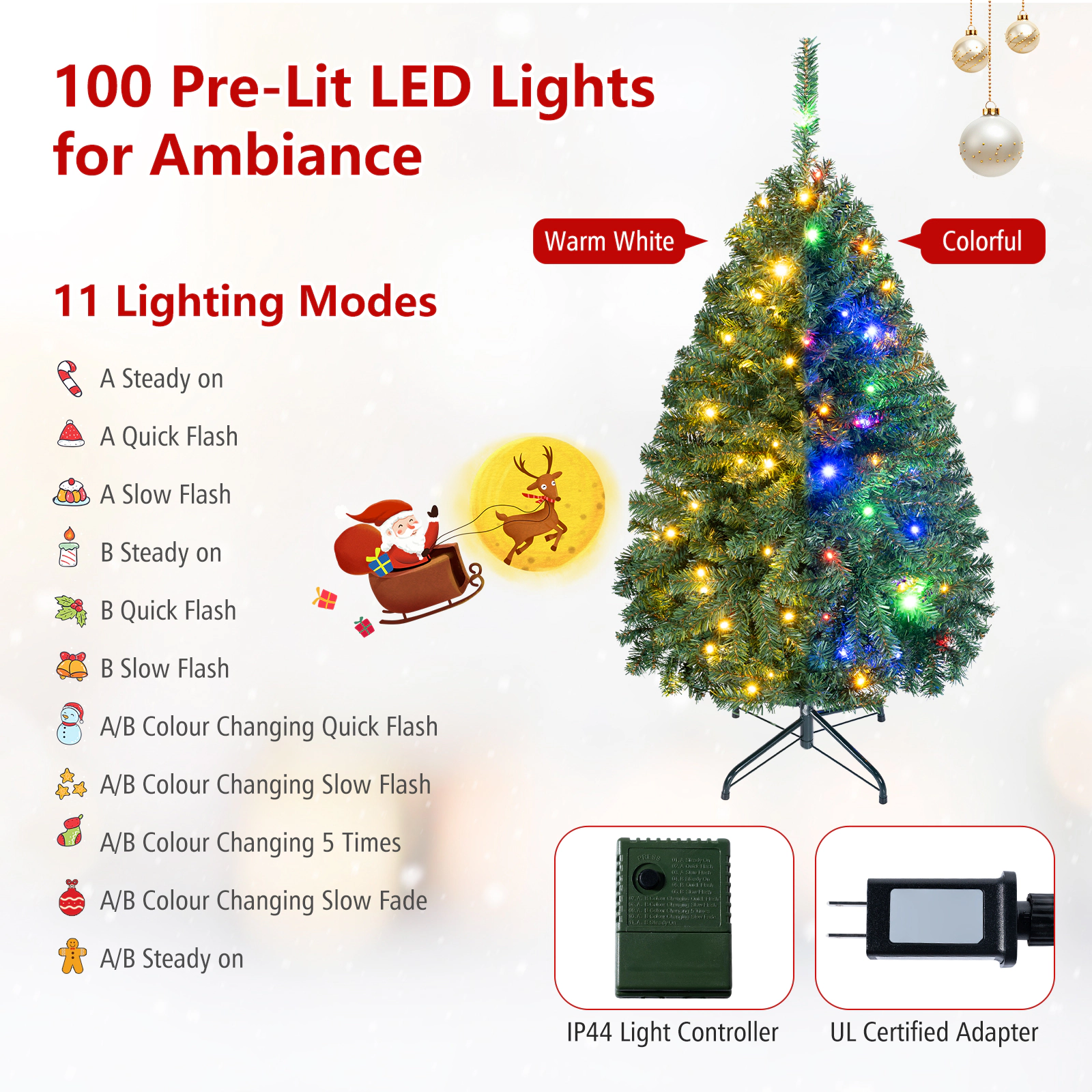 Costway 4/5/6/7/8/9Ft Pre-Lit Artificial Christmas Tree Hinged 100/150/350/500/750/1000 LED Lights