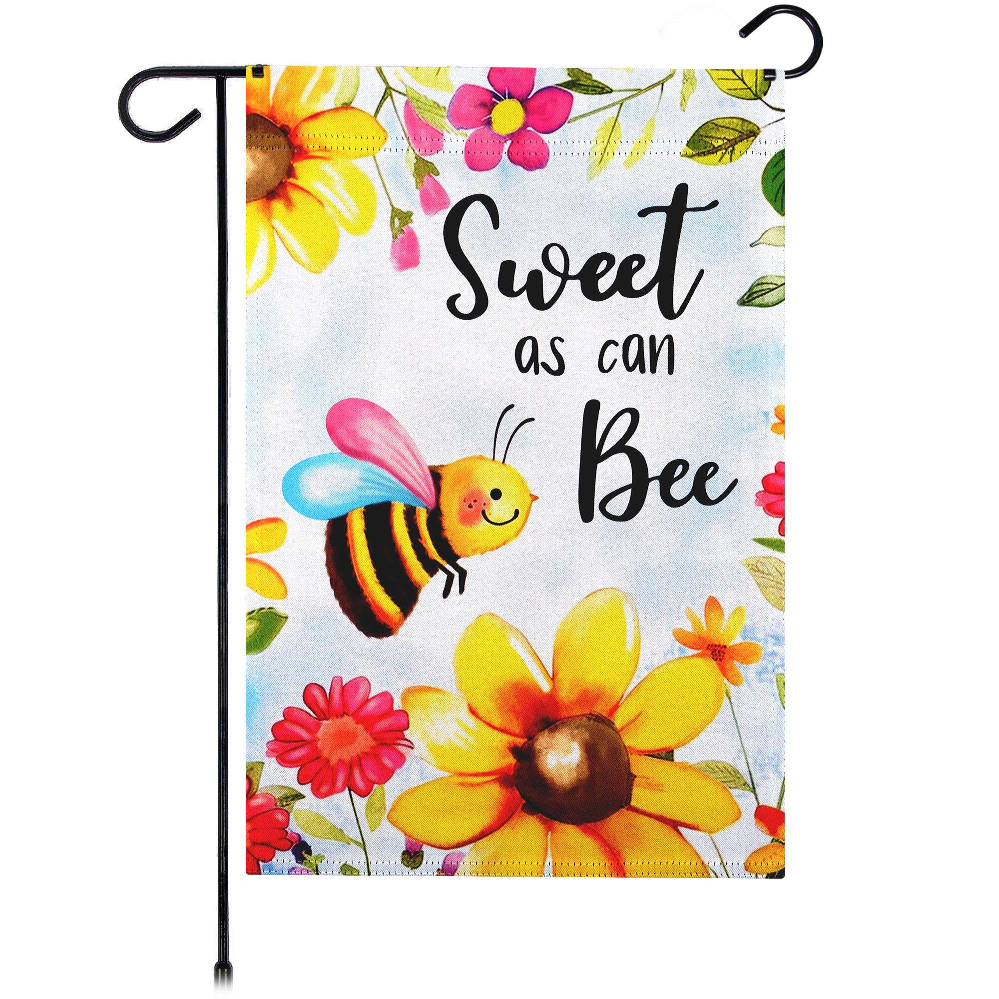 G128 Sweet Bee Flowers Double-Sided 12x18 Garden Flag, Spring Yard Decoration