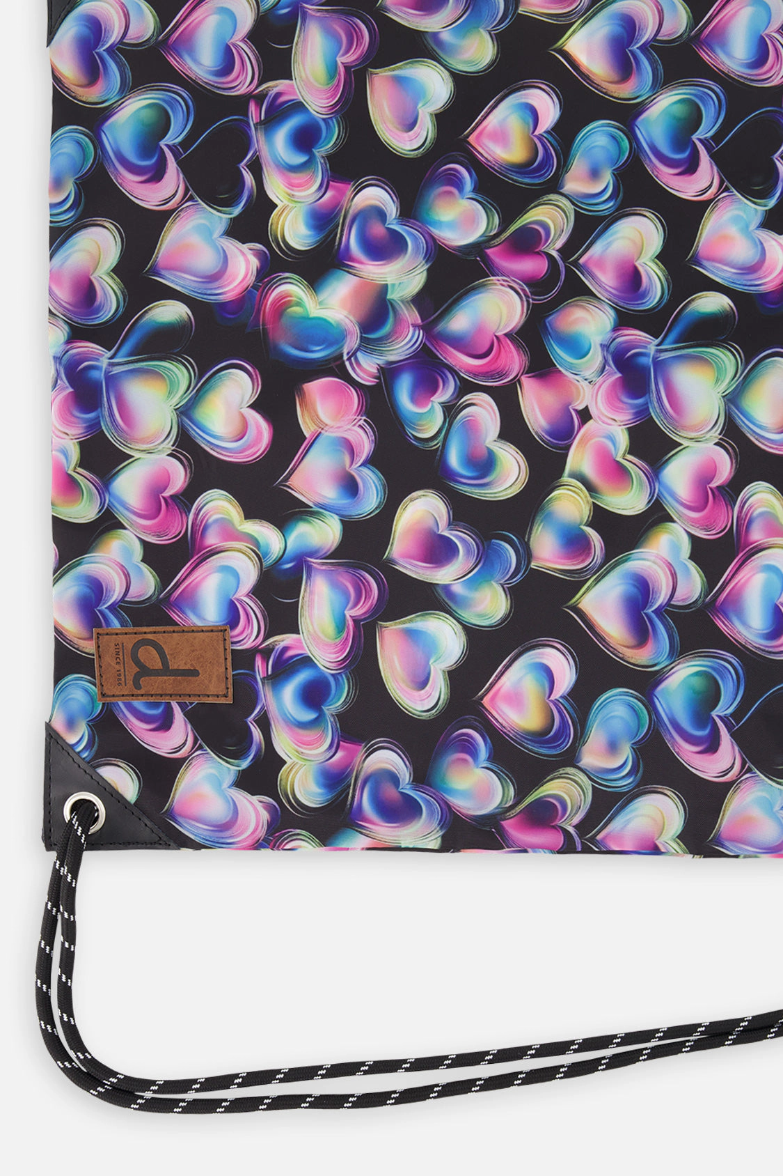 Deux par Deux Girls Lightweight Heart Print Drawstring Bag