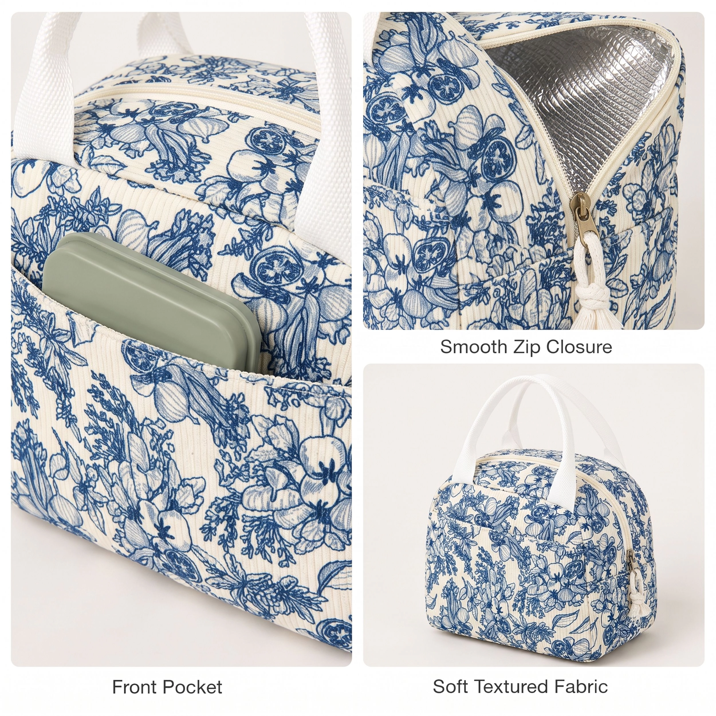 Alilang Women's Printed Insulated Lunch Tote Bag with Double Handles and Zip Closure, Orange Bee