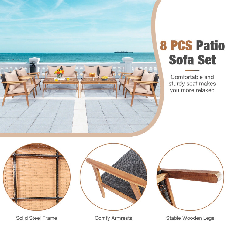 Hivvago 4 Pieces Acacia Wood Patio Rattan Furniture Set With Cushions