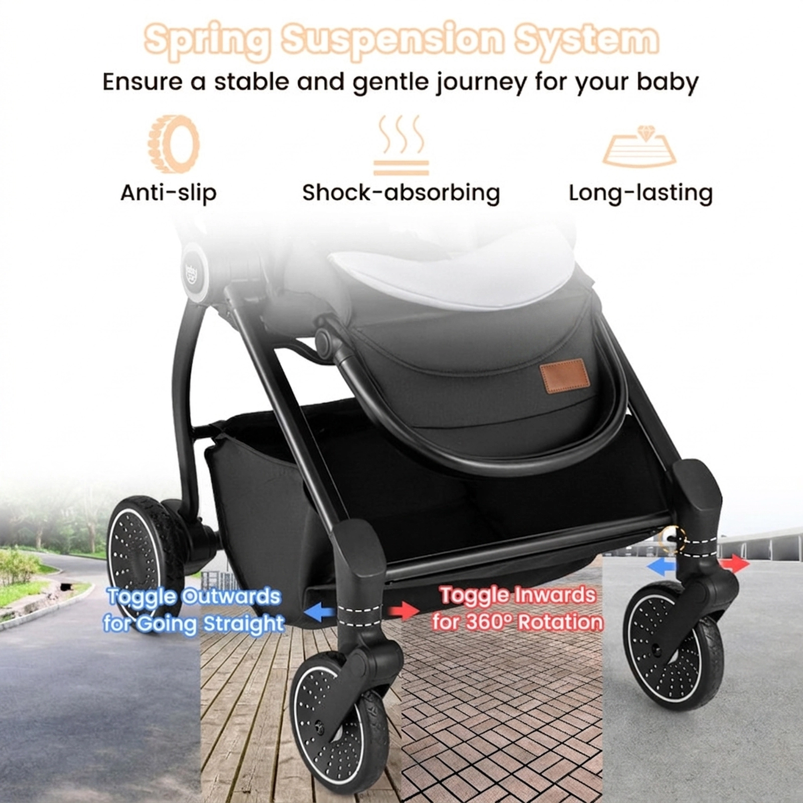 SUGIFT Gray 33-lb Capacity Foldable Infant Pram Stroller with Reversible Seat and Washable Cushion