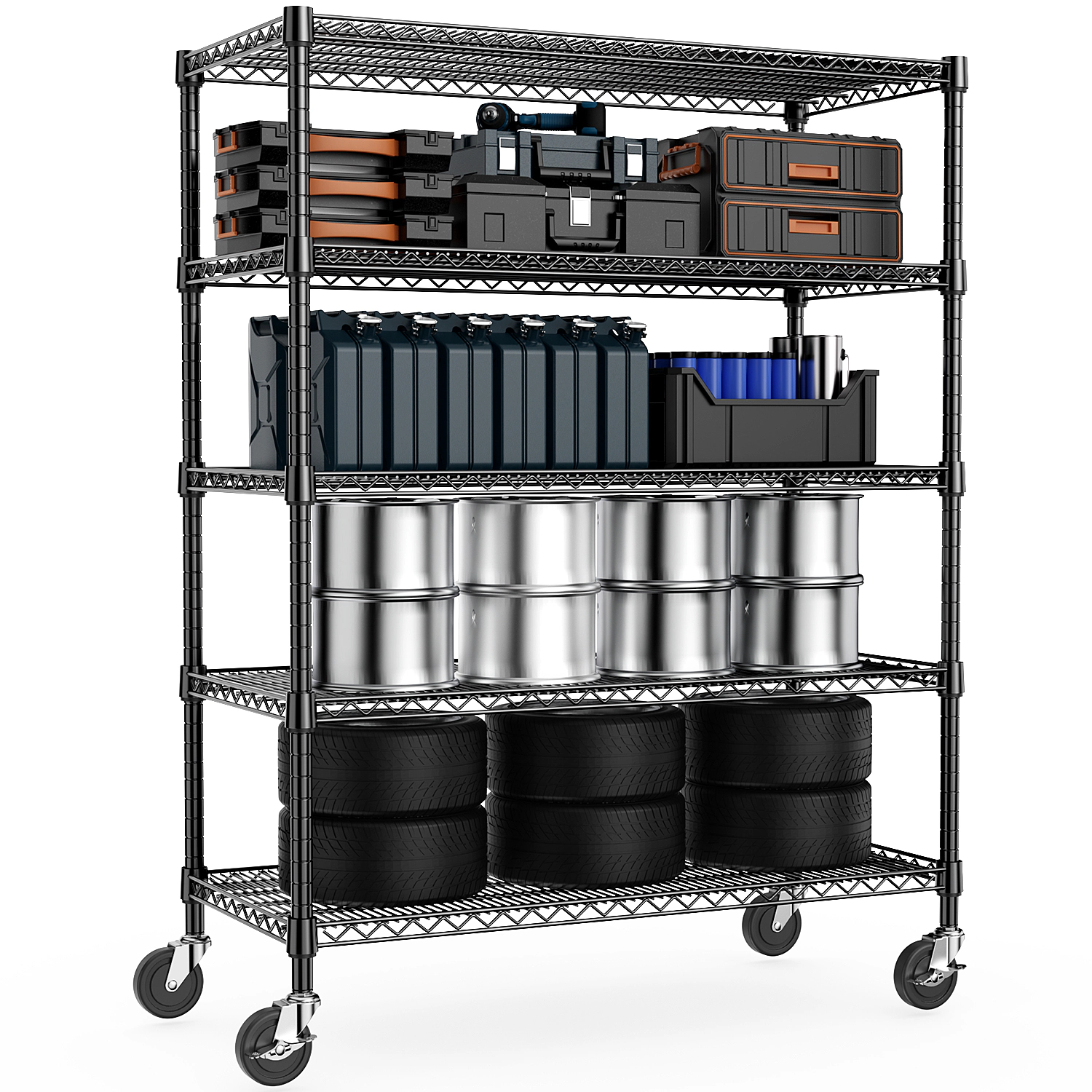 Flynama 5 Tier Black Industrial Metal Shelving Units  23.6 inch D x 53.2 inch W x 73.6 inch H 3300 lbs Capacity