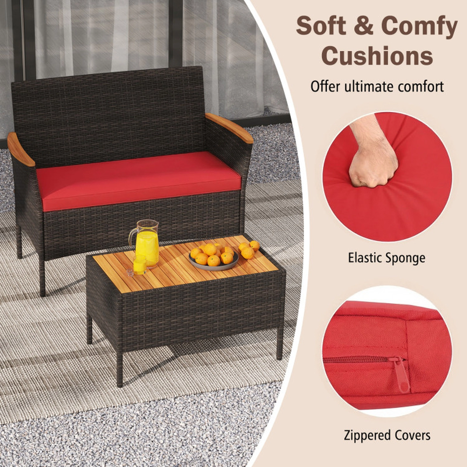 SUGIFT 8-Piece Red Patio Wicker Sofa Set with 4 Chairs and 2 Loveseats 16-in Seat H 800-lb Loveseat Capacity