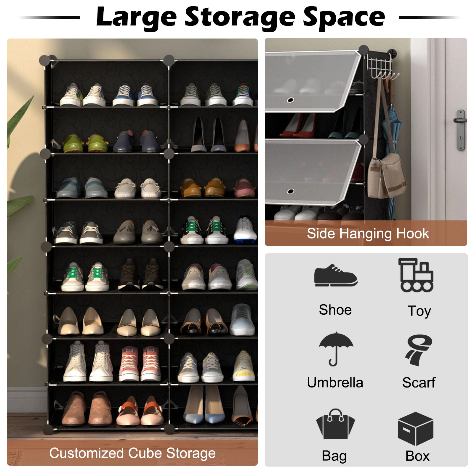 Hivvago 12-Cube Shoe Organizer with Hanging Hooks