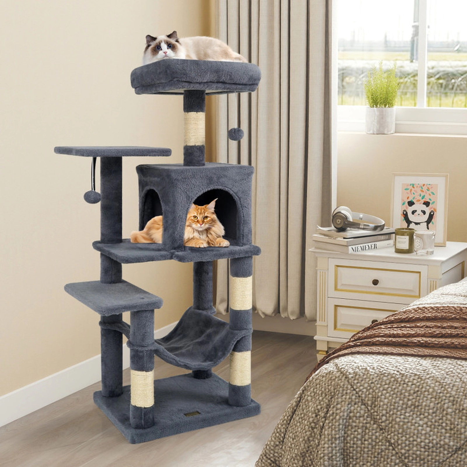 SUGIFT 44 -Level Cat Tower with 2-Door Condo Hammock and Padded Perch