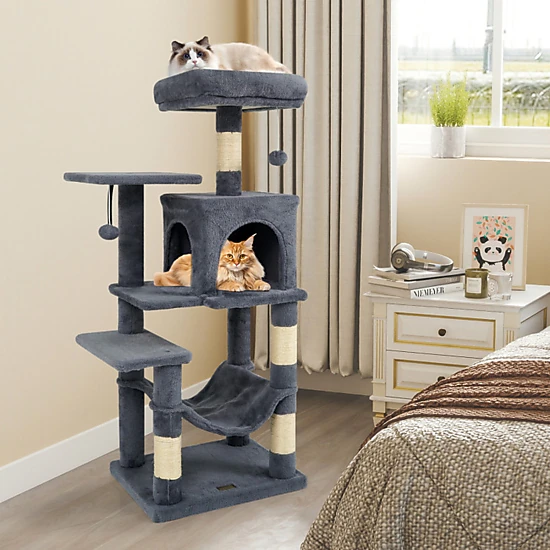 SUGIFT 44-in Green Multi-Level Cat Tree Tower with 2-Door Condo Hammock and Padded Perch 18-in Base W
