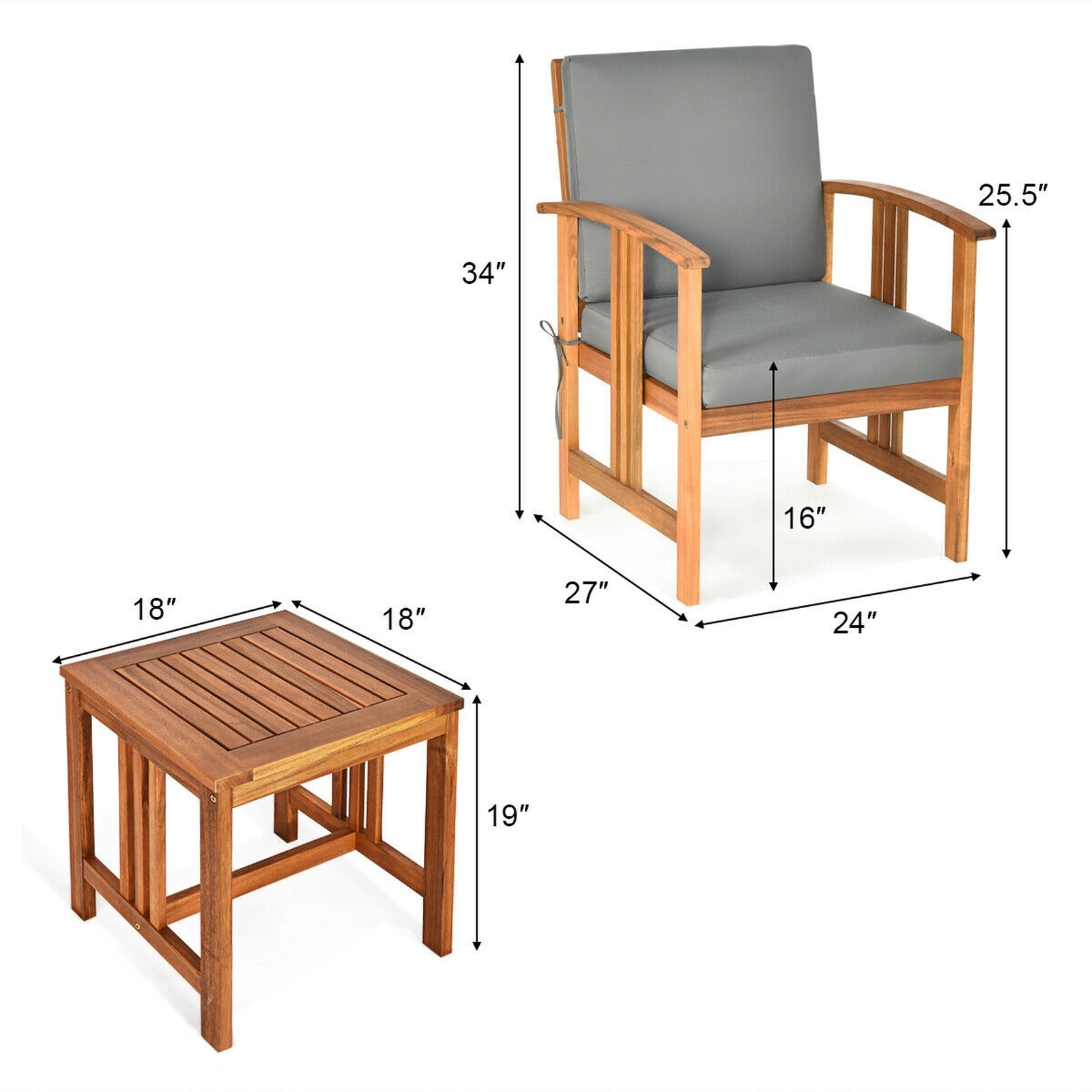 SUGIFT Outdoor Conversation Set with Armchairs and Table 360-lb Chair Capacity Gray