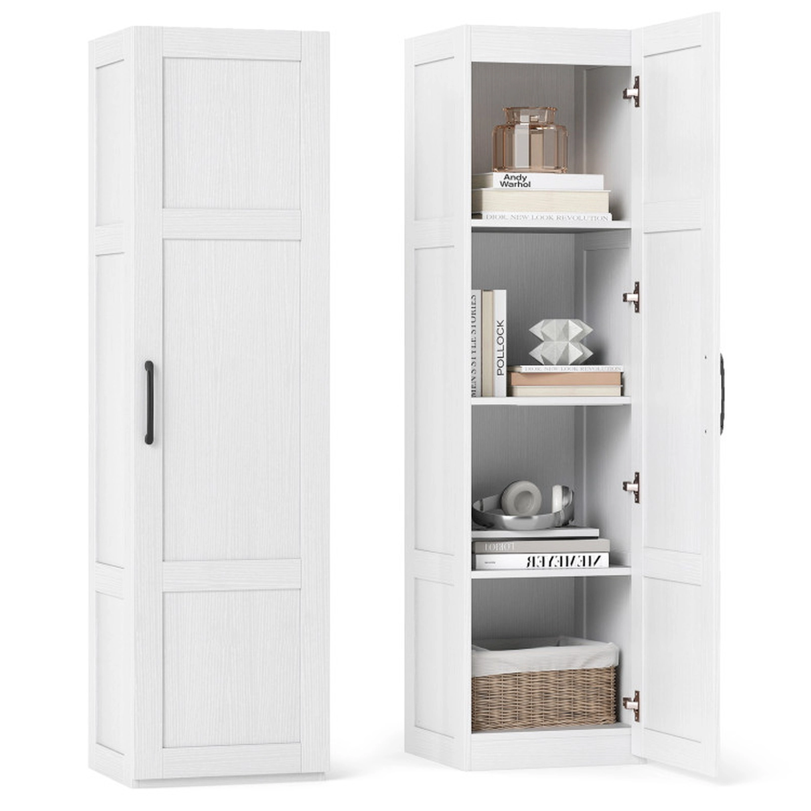 SUGIFT Tall Narrow 4 Shelves Door Freestanding Bathroom Storage Cabinet 16-in x 15-in x 59-in 110-lb Capacity White