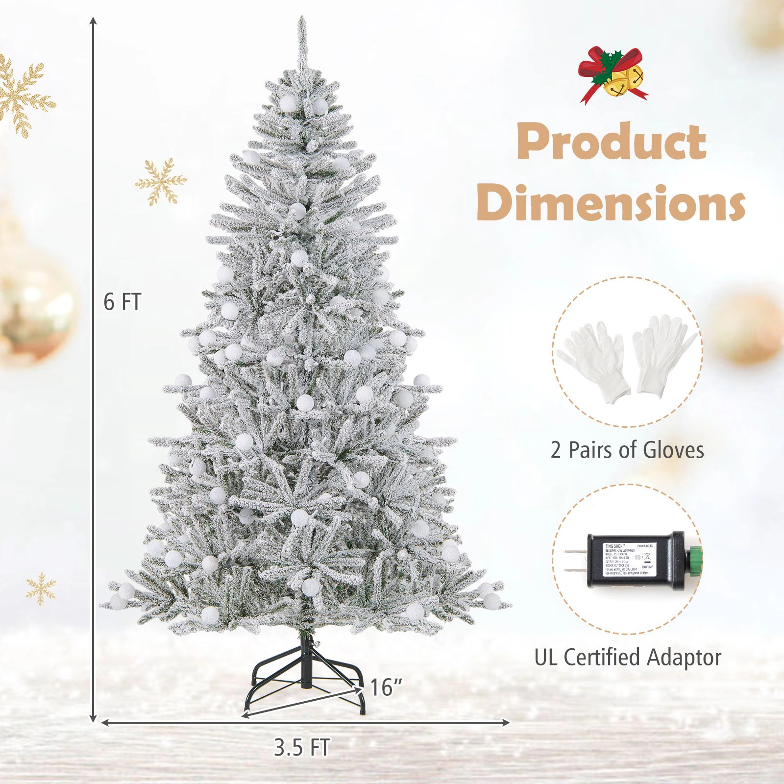 SlickBlue Pre-Lit Snow Flocked Christmas Tree with Remote Control