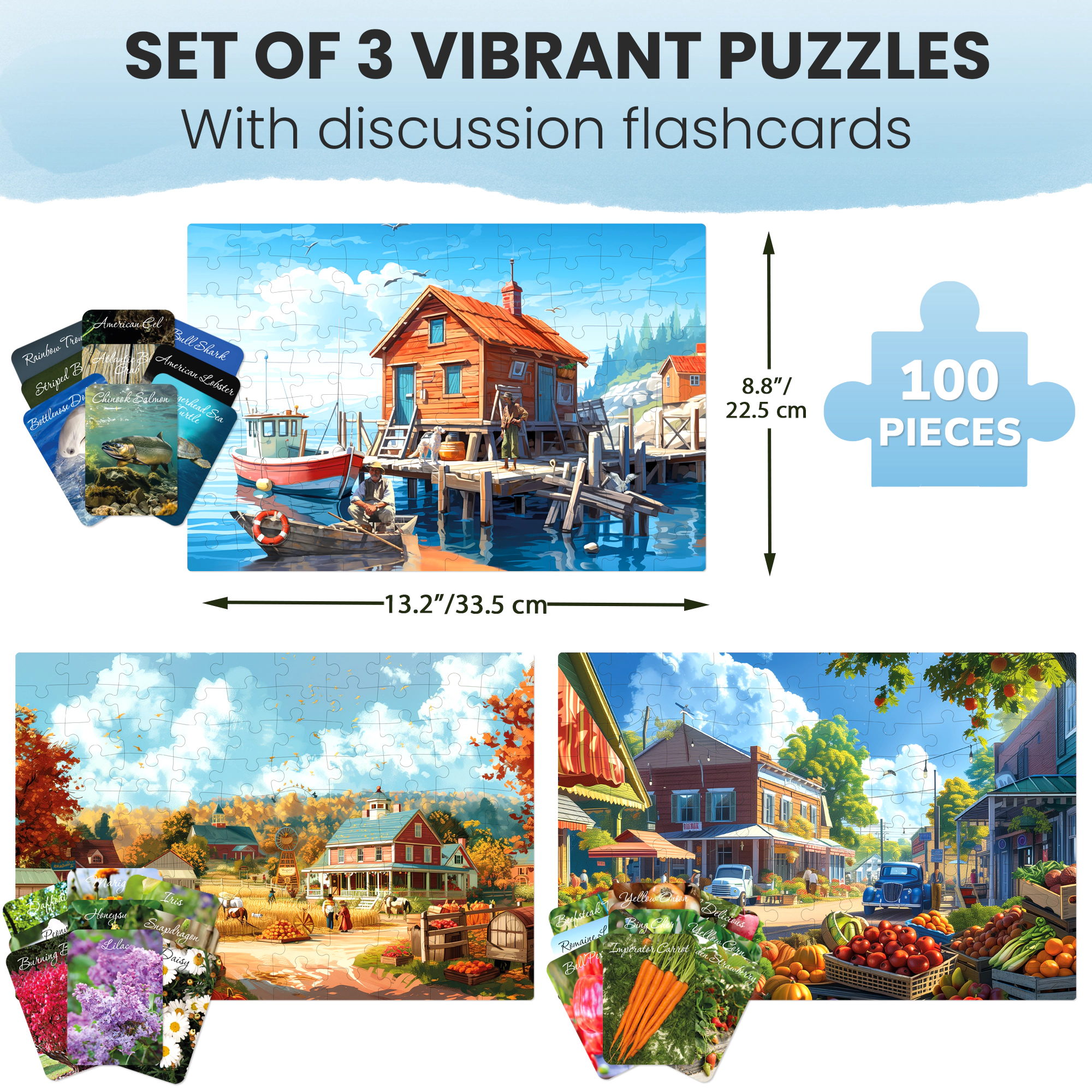 QUOKKA Large Piece Jigsaw Puzzles for Seniors, 100-Piece Cognitive Activity Set with Memory Cards