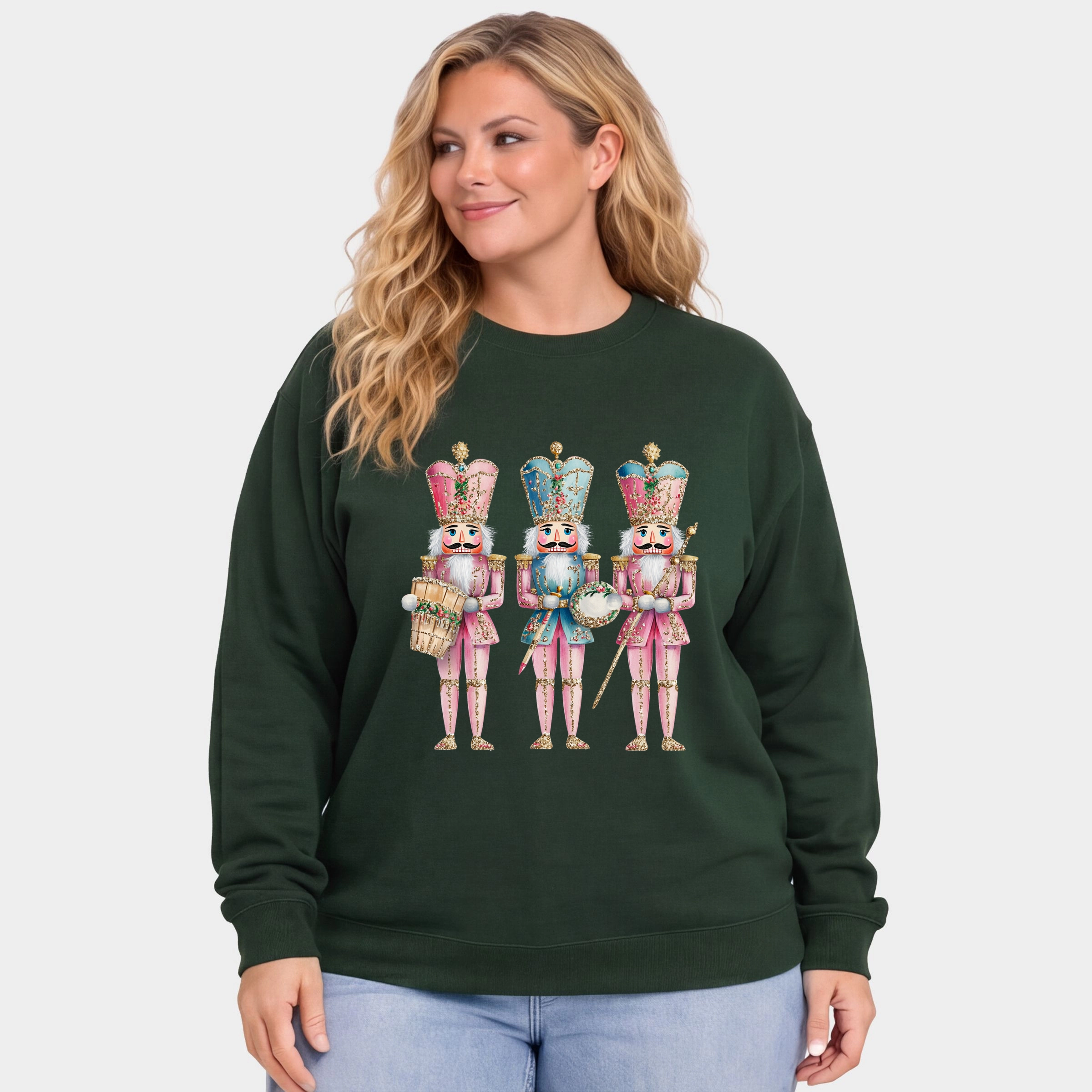 Simply Sage Market - Women's Plus Sweatshirt Nutcracker Pink