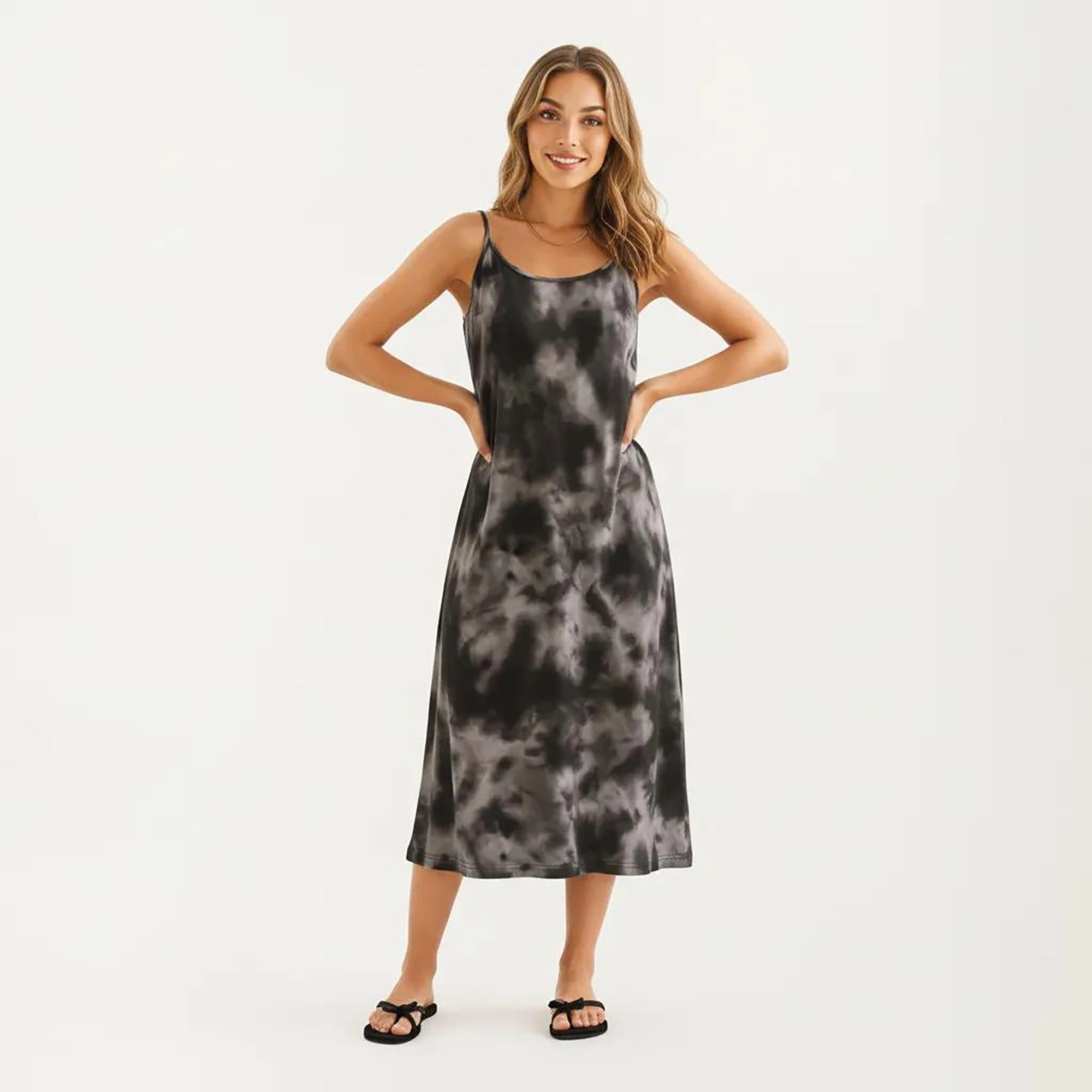 Anna-Kaci Women's Tie Dye Sleeveless Pajama Dress with Spaghetti Straps Relaxed Fit Midi Sleepwear Nightgown