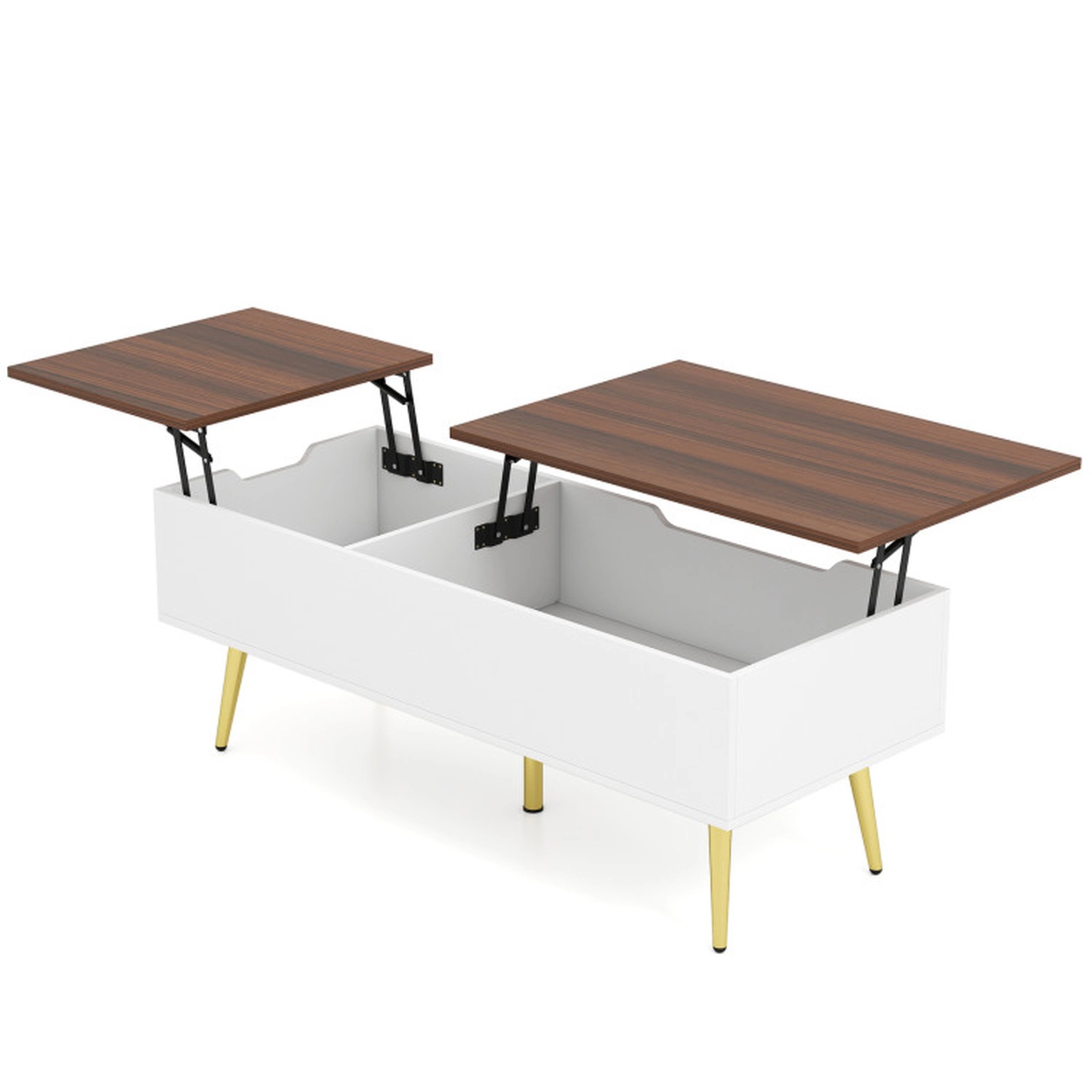 SUGIFT 47-in 132-lb Capacity Dual Pneumatic Lift Top Walnut Coffee Table with 2 Hidden Storage Compartments