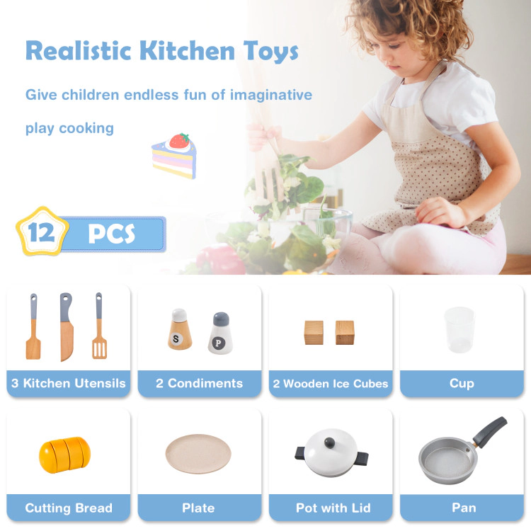 Hivvago Wooden Chef Play Kitchen and Refrigerator with Realistic Range Hood and Roaster