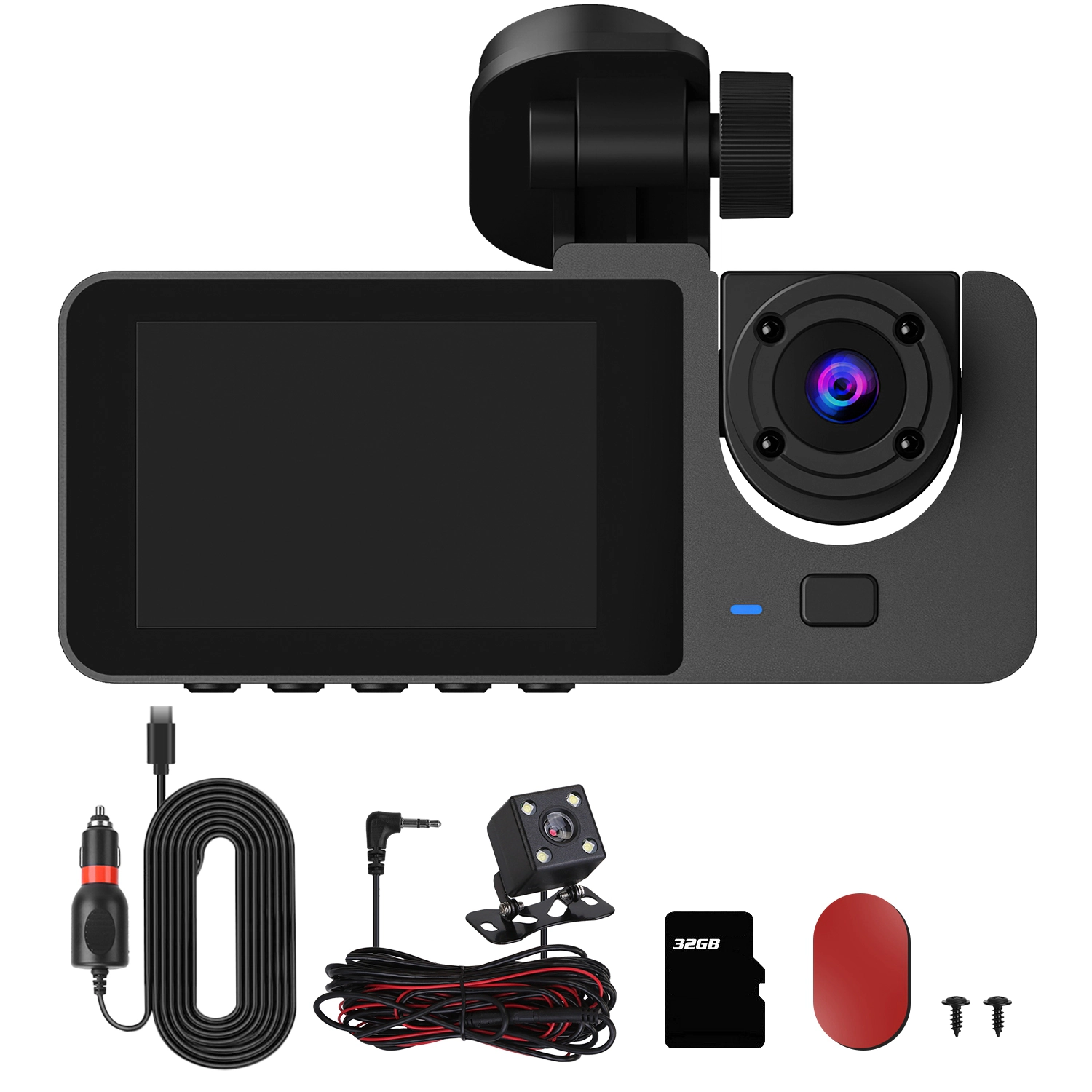 GBruno 3-Channel Dash Cam With 32GB Card