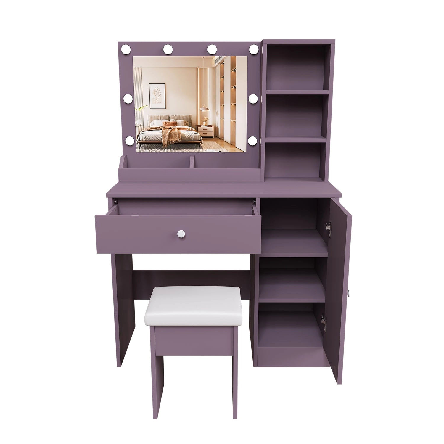 GBruno LED Lighted Purple Vanity Desk With Stool