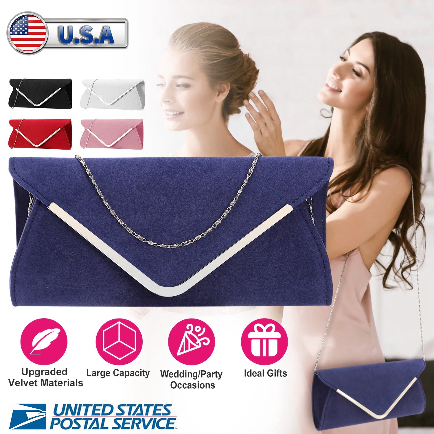GBruno Velvet V-Shaped Envelope Clutch Bag
